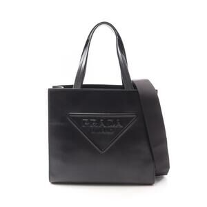 Prada SOFT CALF Triangle Logo Tote Bag Leather Black